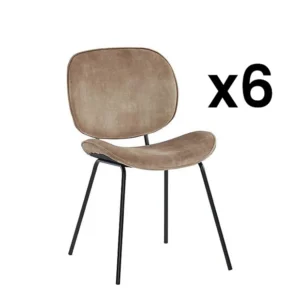 Set van 6 stoelen SABINE - Fluweeleffect en metaal - Beige