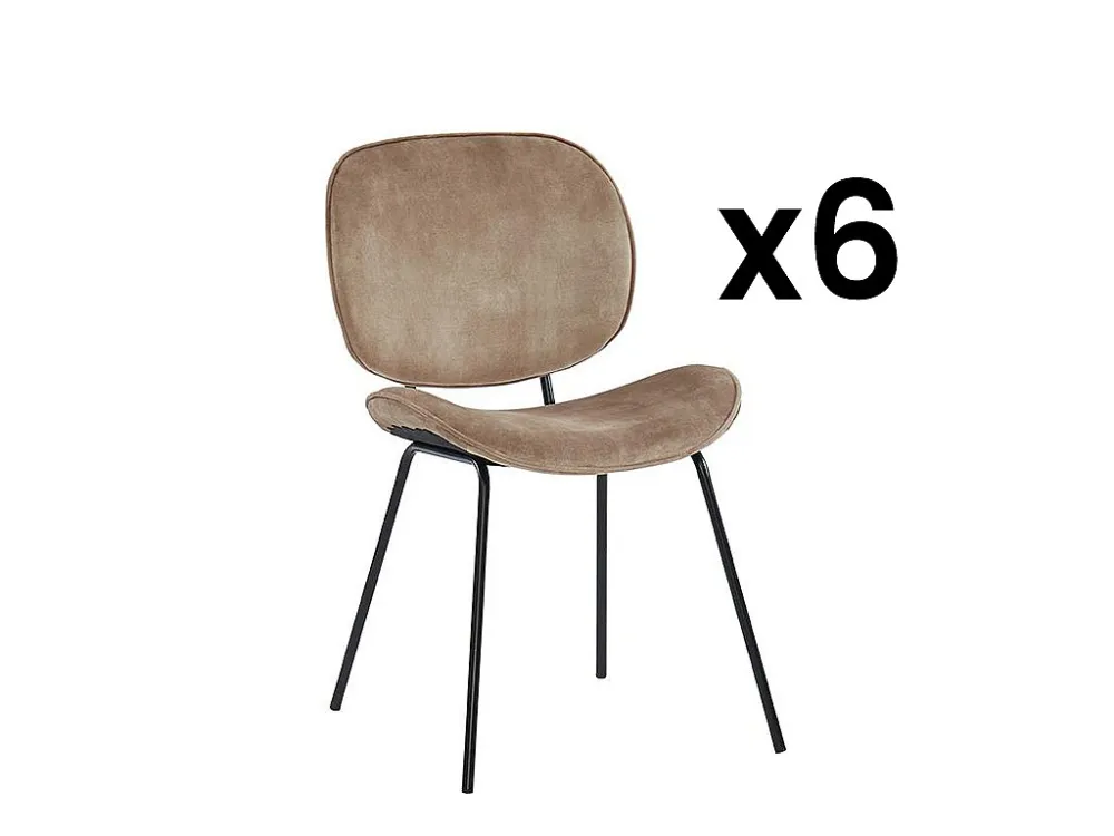 Set van 6 stoelen SABINE - Fluweeleffect en metaal - Beige