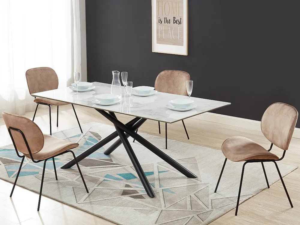 Set van 6 stoelen SABINE - Fluweeleffect en metaal - Beige
