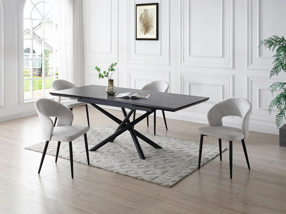 Set van 6 stoelen stof en zwart metaal - Grijs - NIYAMA