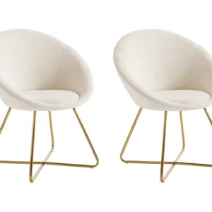 Set van 2 stoelen van boucléstof en goudkleurig metaal - Wit - BURBAN