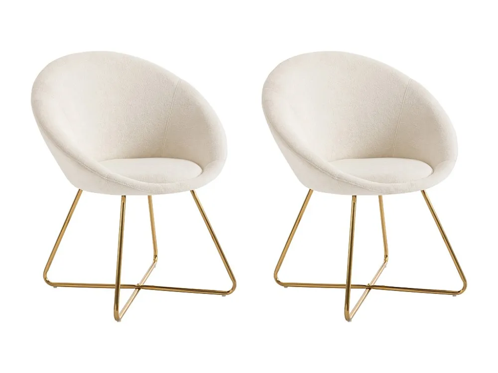 Set van 2 stoelen van boucléstof en goudkleurig metaal - Wit - BURBAN