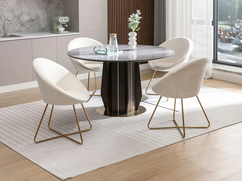 Set van 2 stoelen van boucléstof en goudkleurig metaal - Wit - BURBAN