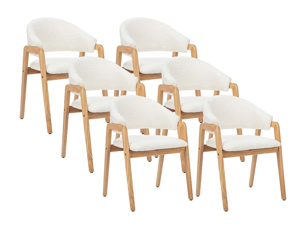 Set van 6 stoelen van boucléstof en heveahout - Wit - SOLUNA