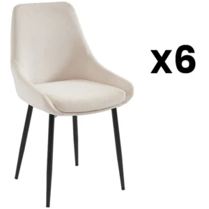 Set van 6 stoelen van ribfluweel en metaal - Crèmewit - MASURIE