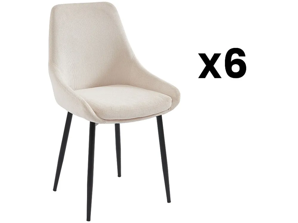 Set van 6 stoelen van ribfluweel en metaal - Crèmewit - MASURIE