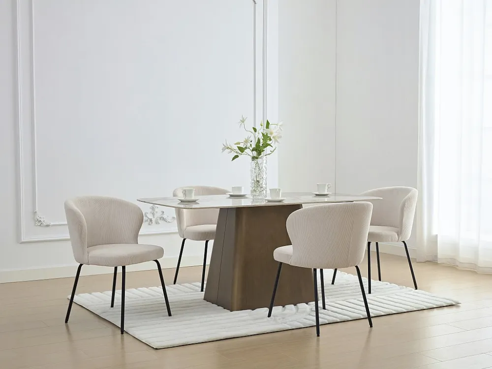 Set van 6 stoelen van ribfluweel en zwart metaal - Crèmewit - RELIOZA