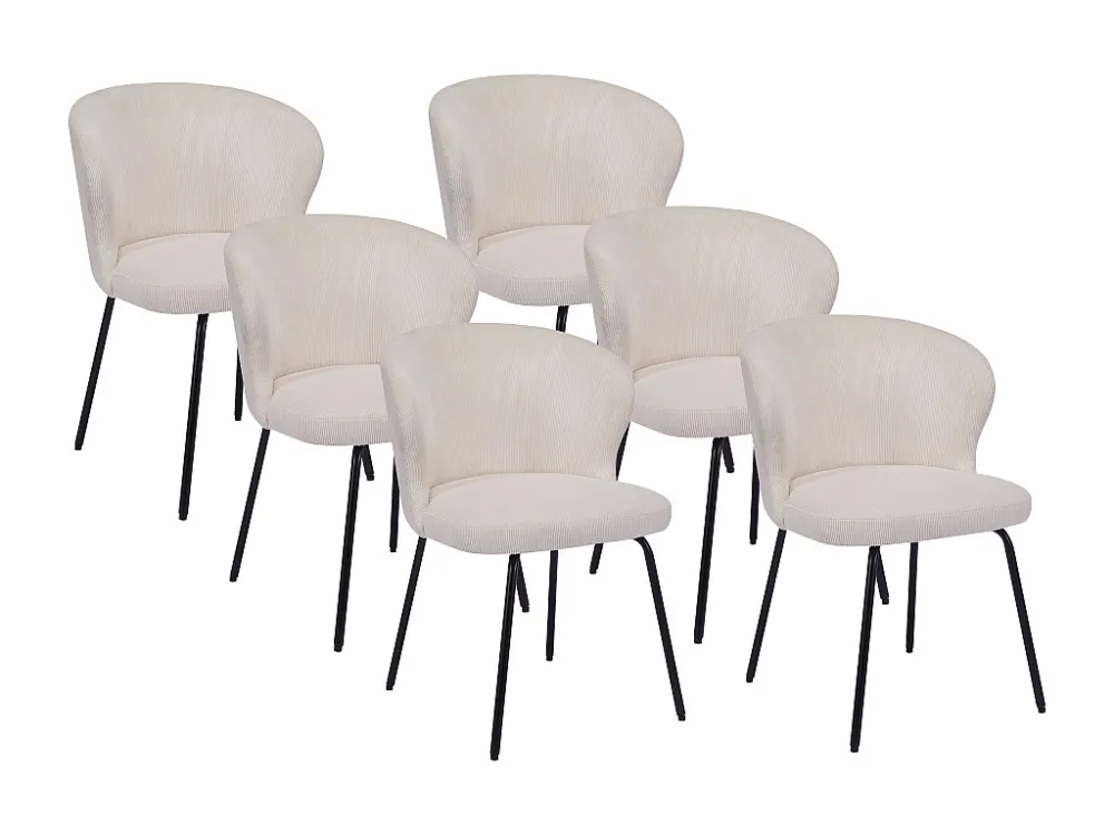 Set van 6 stoelen van ribfluweel en zwart metaal - Crèmewit - RELIOZA