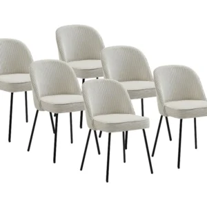 Set van 6 stoelen van ribfluweel en zwart metaal - Crèmewit - ALPALI