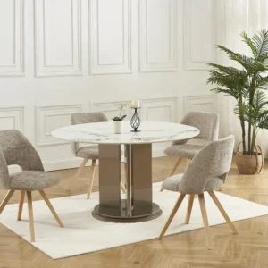 Set van 6 stoelen van stof en heveahout - Taupegrijs - VESIANI