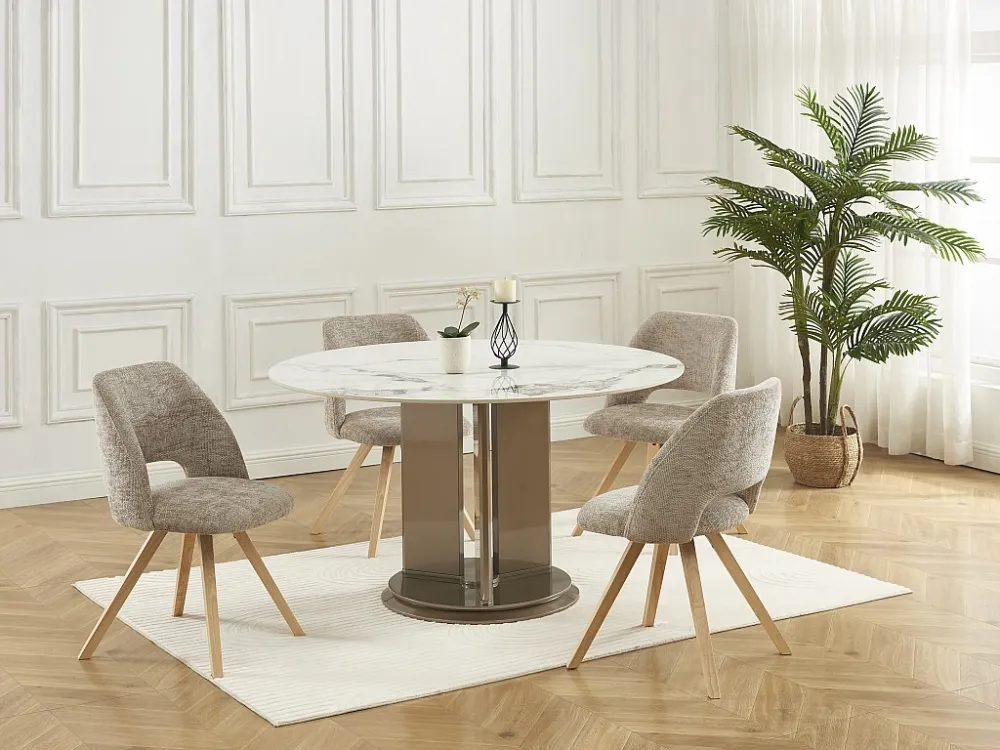 Set van 6 stoelen van stof en heveahout - Taupegrijs - VESIANI
