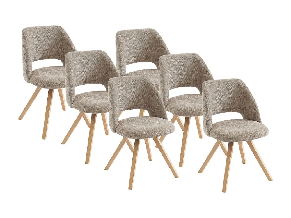 Set van 6 stoelen van stof en heveahout - Taupegrijs - VESIANI