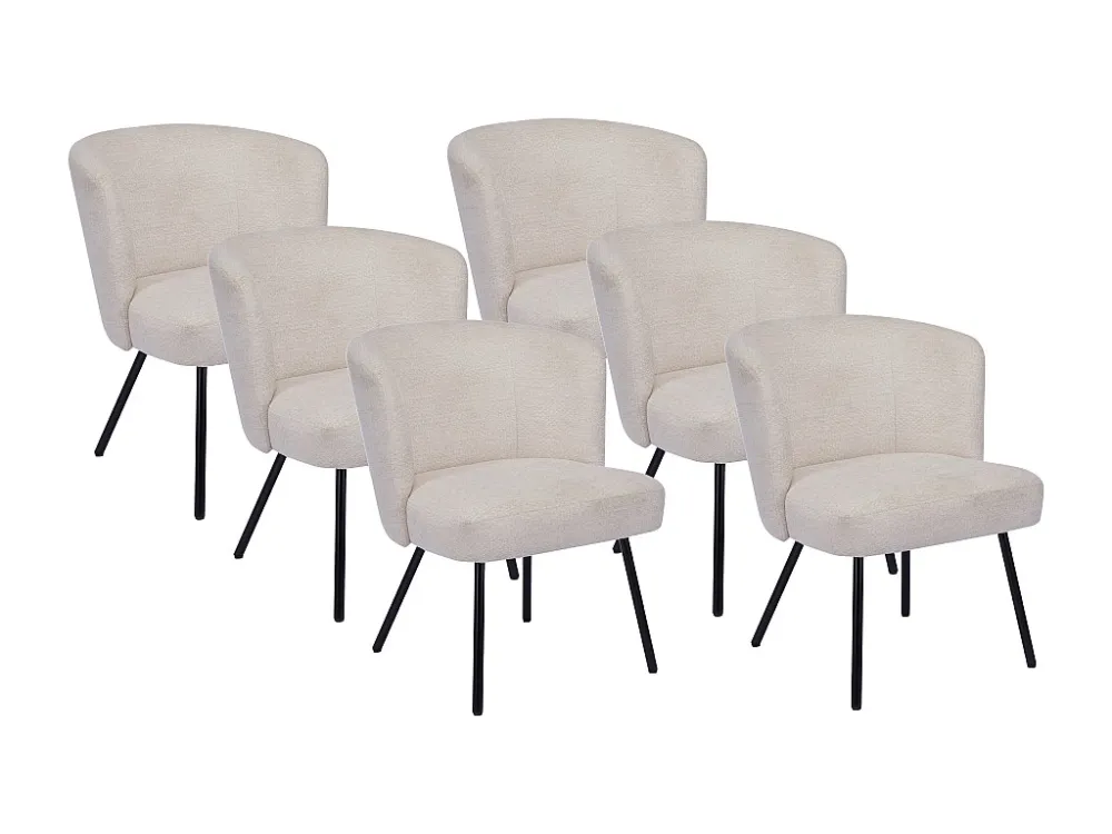 Set van 6 stoelen van stof met textuur en zwart metaal - Kleur: crèmewit - MARVENIO