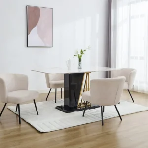 Set van 2 stoelen van stof met textuur en zwart metaal - Kleur: crèmewit - MARVENIO