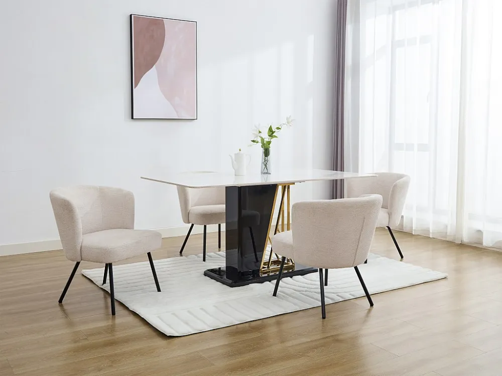 Set van 2 stoelen van stof met textuur en zwart metaal - Kleur: crèmewit - MARVENIO