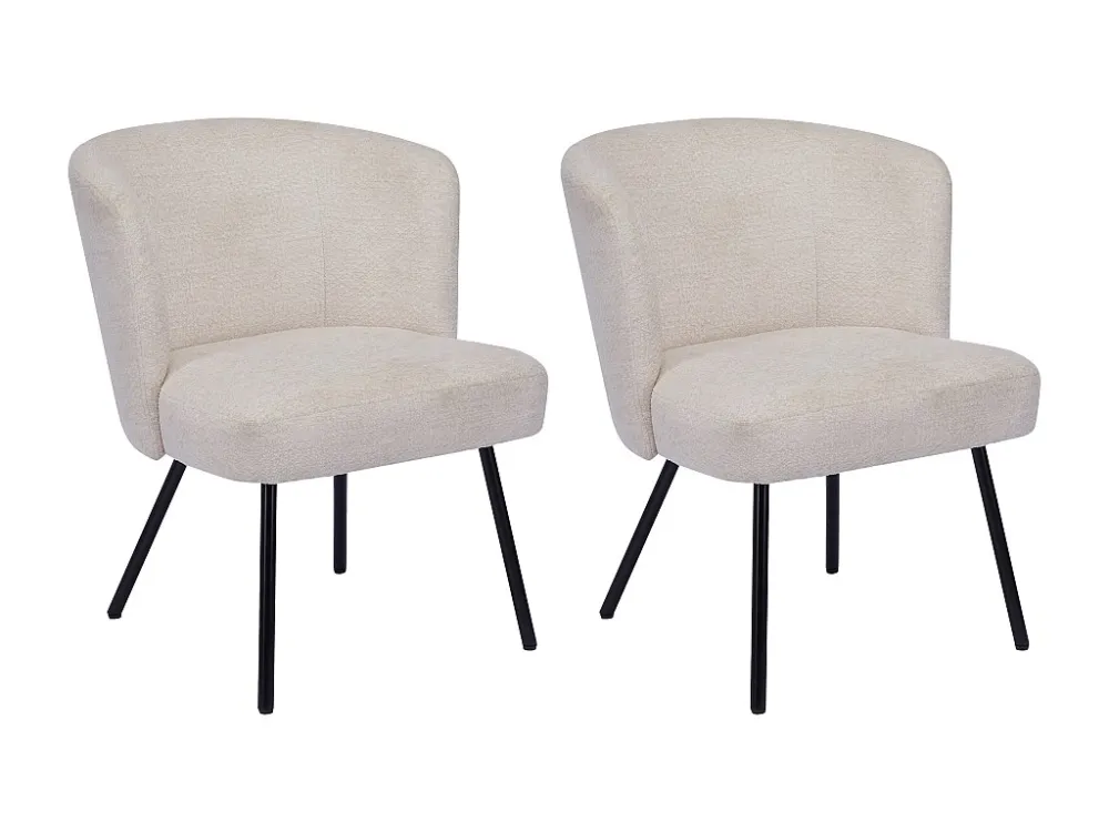 Set van 2 stoelen van stof met textuur en zwart metaal - Kleur: crèmewit - MARVENIO