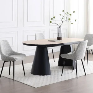 Set van 6 stoelen van tweedstof en zwart metaal - Crèmewit - MASURIE