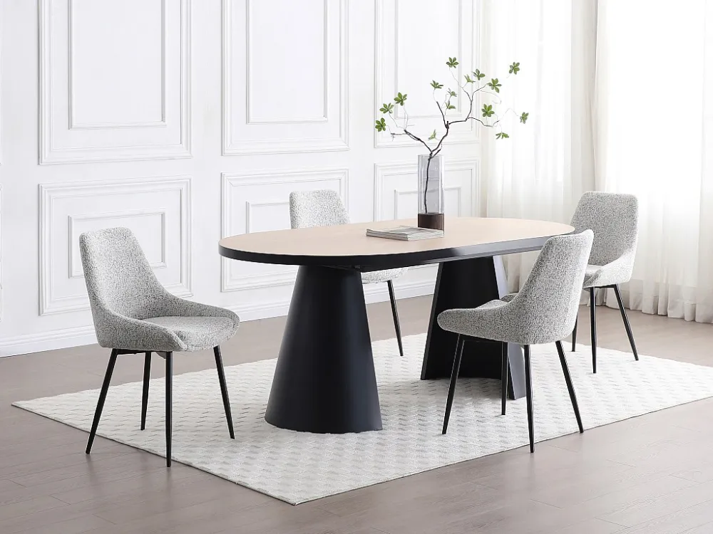 Set van 6 stoelen van tweedstof en zwart metaal - Crèmewit - MASURIE