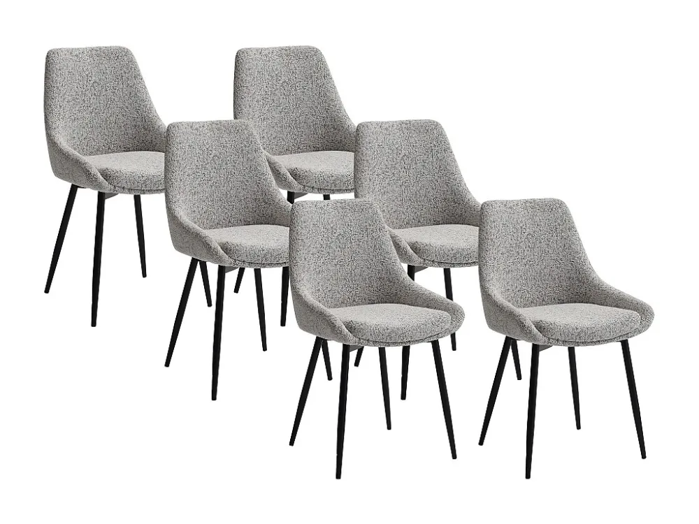 Set van 6 stoelen van tweedstof en zwart metaal - Crèmewit - MASURIE