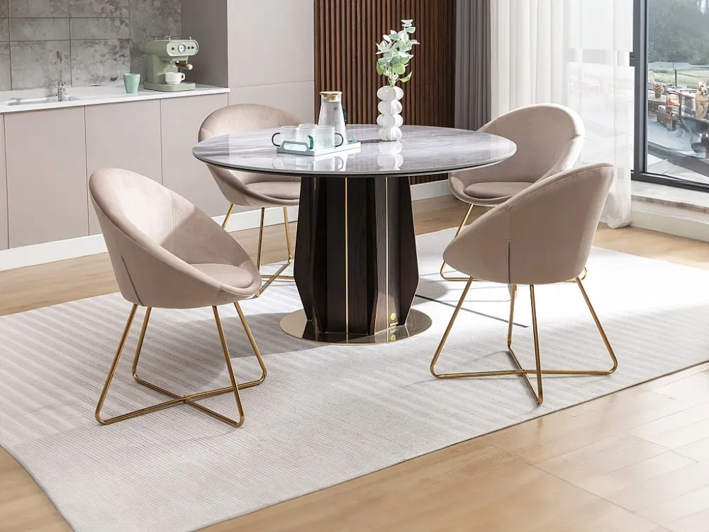 Set van 2 stoelen van velours en goudkleurig metaal - Beige - BURBAN