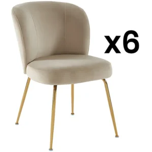 Set van 6 stoelen van velours en goudkleurig metaal - Beige - POLPONA van Pascal MORABITO