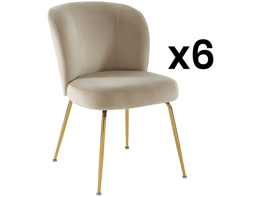 Set van 6 stoelen van velours en goudkleurig metaal - Beige - POLPONA van Pascal MORABITO