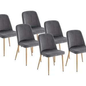 Set van 6 stoelen van velours en metaal met houteffect - Grijs - MINAGRI