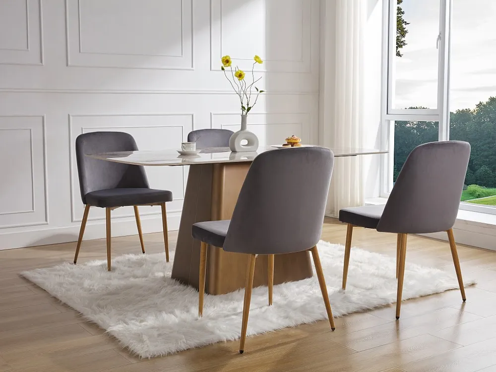 Set van 6 stoelen van velours en metaal met houteffect - Grijs - MINAGRI
