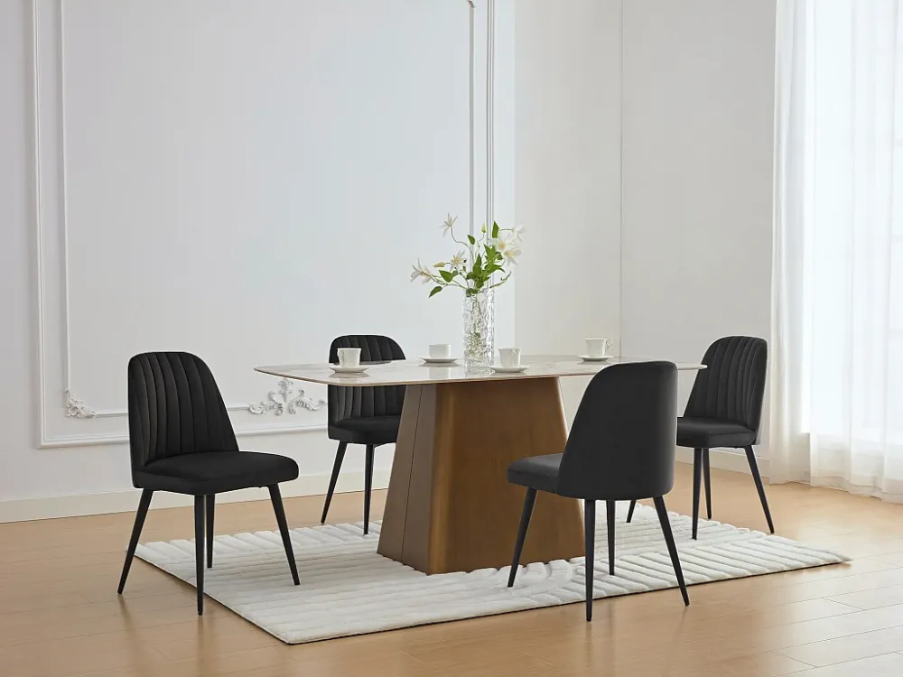 Set van 2 stoelen van velours en metaal - Zwart - ELEANA