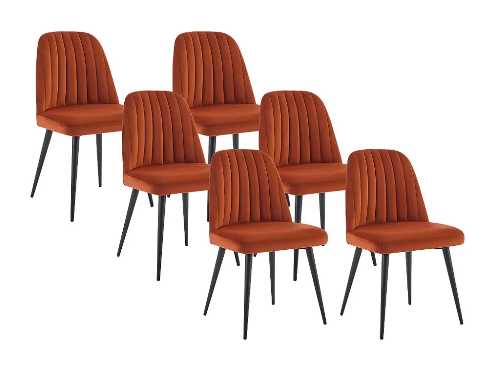 Set van 6 stoelen van velours en zwart metaal - Terracotta - ELEANA