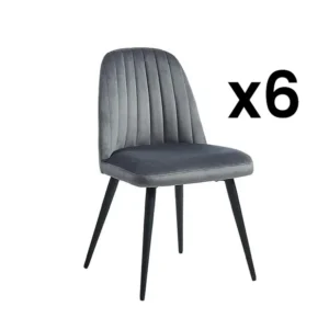 Set van 6 vintage stoelen met armleuningen van fluweel en zwart metaal ELEANA - Grijs