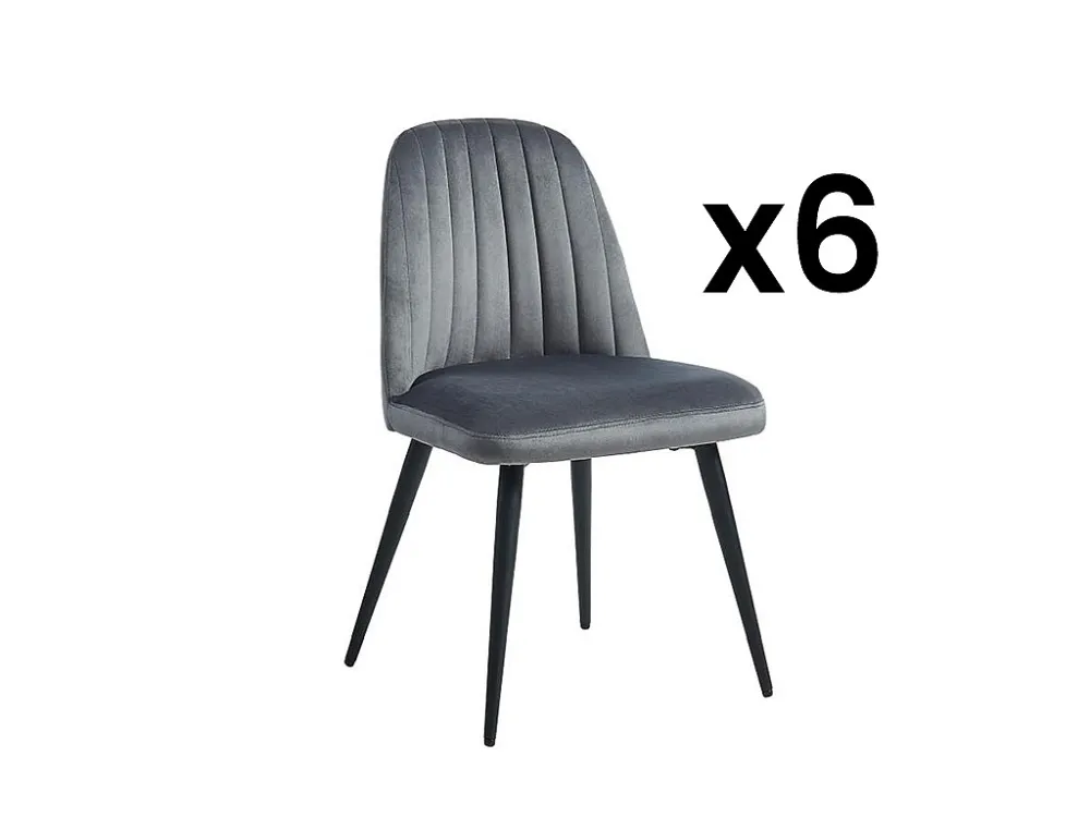 Set van 6 vintage stoelen met armleuningen van fluweel en zwart metaal ELEANA - Grijs