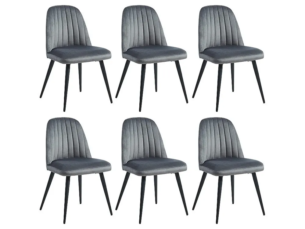 Set van 6 vintage stoelen met armleuningen van fluweel en zwart metaal ELEANA - Grijs