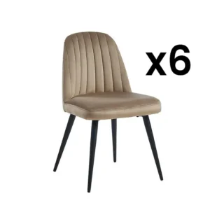 Set van 6 vintage stoelen met armleuningen van fluweel en zwart metaal ELEANA - Beige