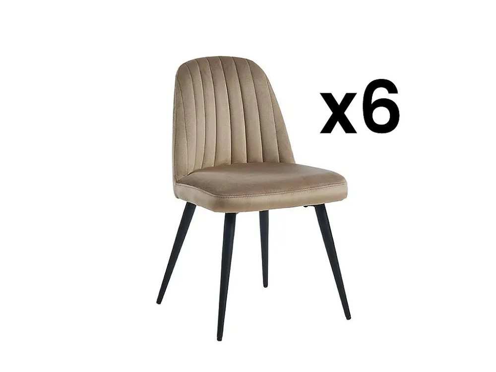 Set van 6 vintage stoelen met armleuningen van fluweel en zwart metaal ELEANA - Beige
