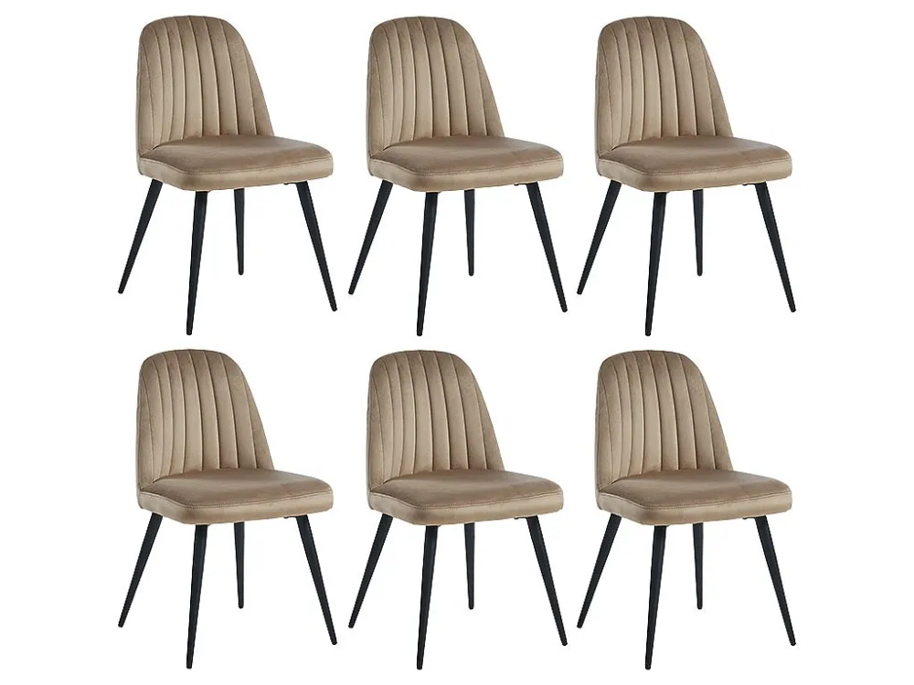 Set van 6 vintage stoelen met armleuningen van fluweel en zwart metaal ELEANA - Beige