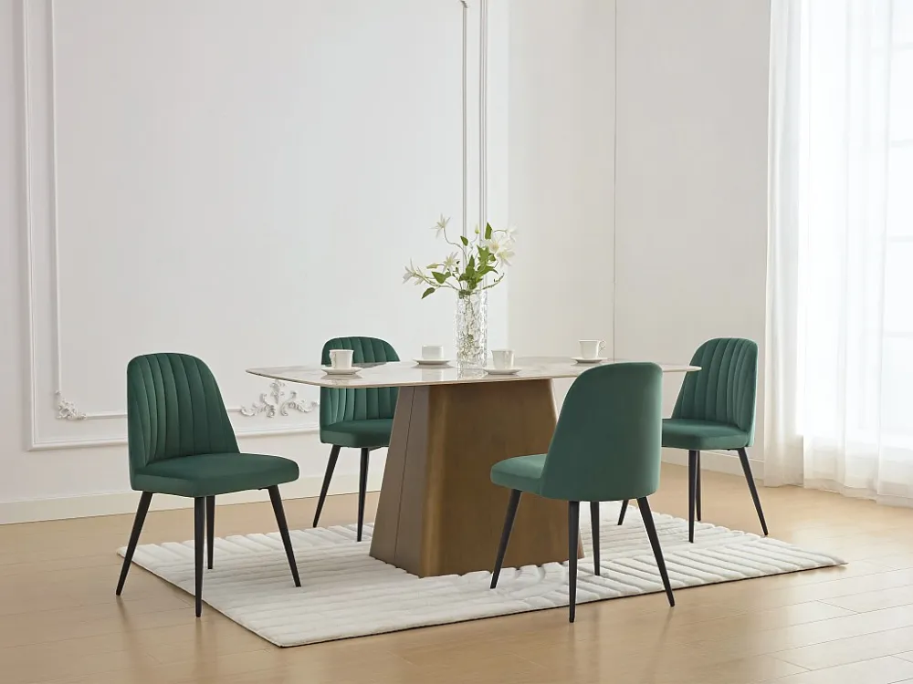 Set van 2 vintage stoelen van fluweel en zwart metaal ELEANA - Kleur: groen
