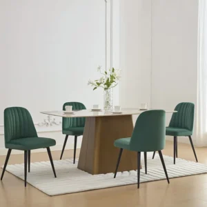 Set van 6 vintage stoelen van fluweel en zwart metaal ELEANA - Kleur: groen
