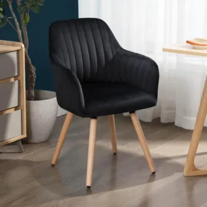 Stoel met armleuningen ELEANA - Fluweel en hout - Zwart