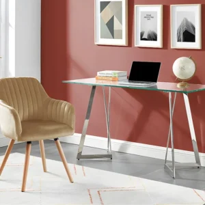 Stoel met armleuningen ELEANA - Fluweel en metaal met houteffect - Beige - Koop nu online