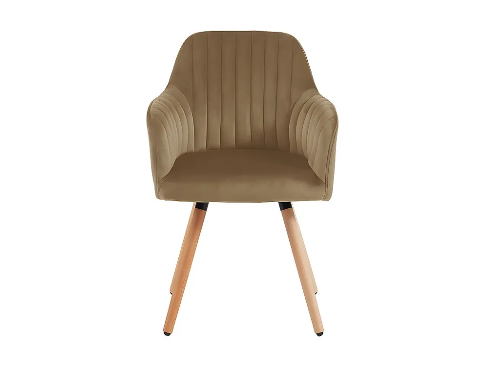 Stoel met armleuningen ELEANA - Fluweel en metaal met houteffect - Beige - Koop nu online
