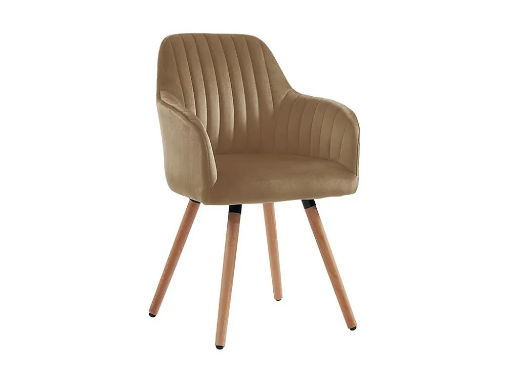 Stoel met armleuningen ELEANA - Fluweel en metaal met houteffect - Beige - Koop nu online