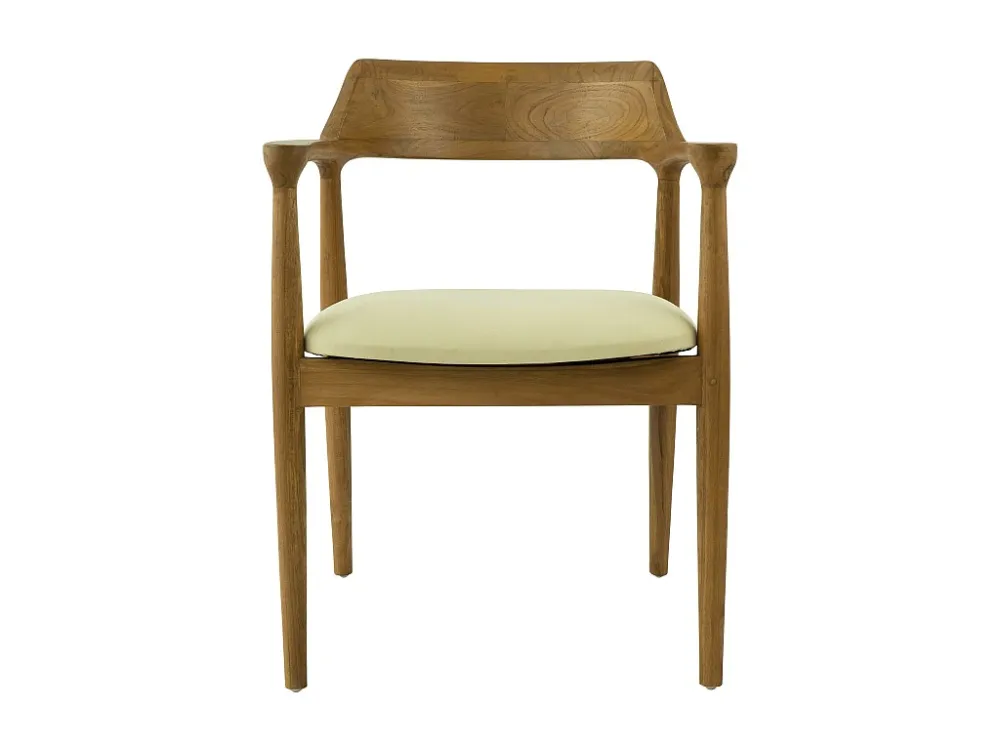 Stoel met armleuningen teak en stof - Houtlook en crème - SOUADY - Koop nu online