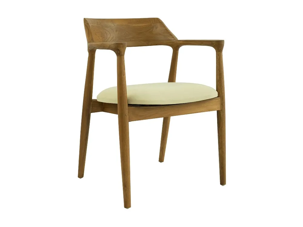 Stoel met armleuningen teak en stof - Houtlook en crème - SOUADY - Koop nu online