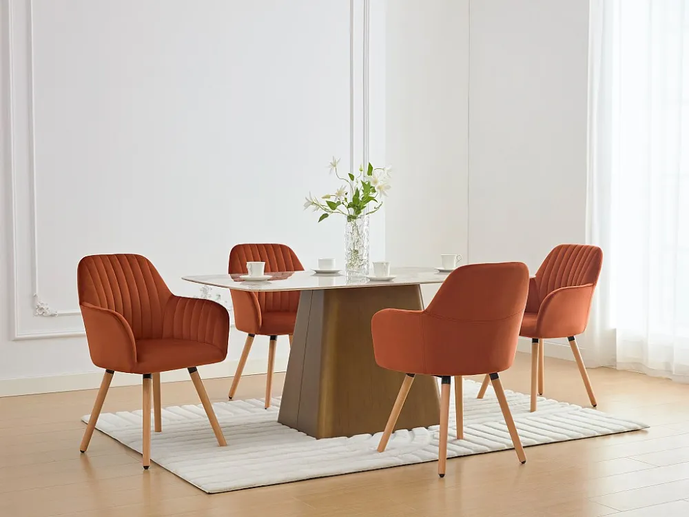 Stoel met armleuningen van velours en metaal met houteffect - Terracotta - ELEANA