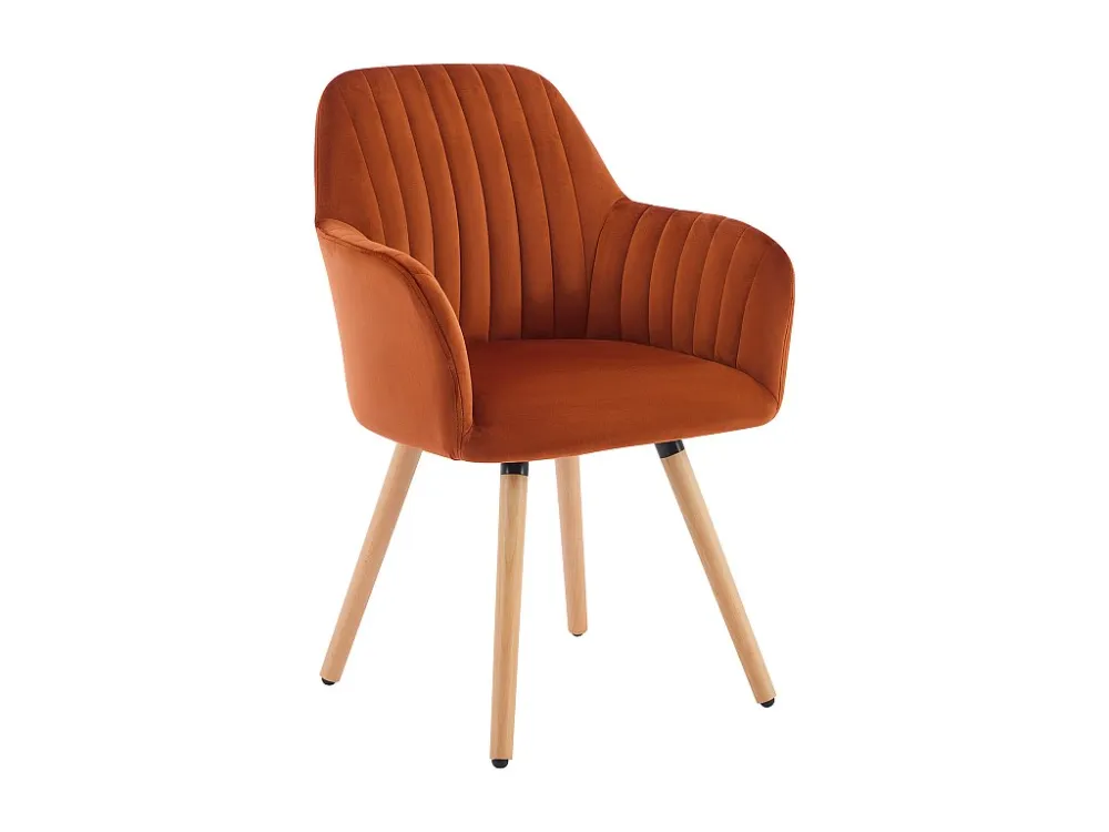 Stoel met armleuningen van velours en metaal met houteffect - Terracotta - ELEANA