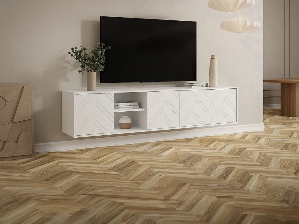 Hangend tv-meubel met 4 deuren en 2 nissen van mdf - Wit - REDONIA