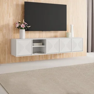 Hangend tv-meubel met 4 deuren en 2 nissen van mdf - Wit - MEZULIA