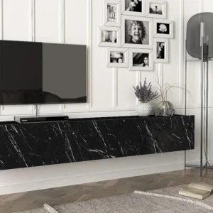 Hangend tv-meubel met 3 deurtjes - Kleur: zwart marmereffect - VIKILA