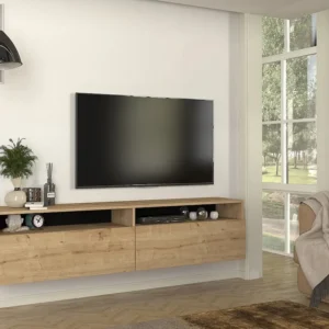 Hangende TV-meubel met 2 deurtjes en 2 vakken - Naturel - KIRIYA
